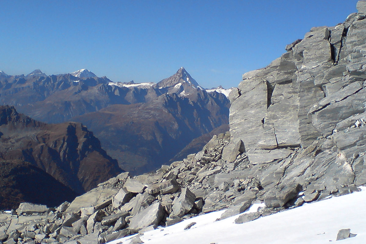 Monte Leone Gruppe: Abstieg Hormattugletscher, Blick zum Bietschhorn (Foto: Olaf Färber)