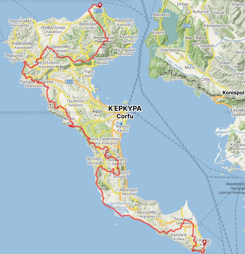 Karte: Korfu-Trail (Moni + Dietrich Schild)
