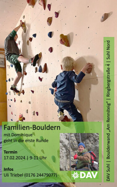 DAV Suhl Boulderhalle: Familien-Bouldern am 17.02.2024 mit Dominique (Instagram-Post: Uli Triebel)