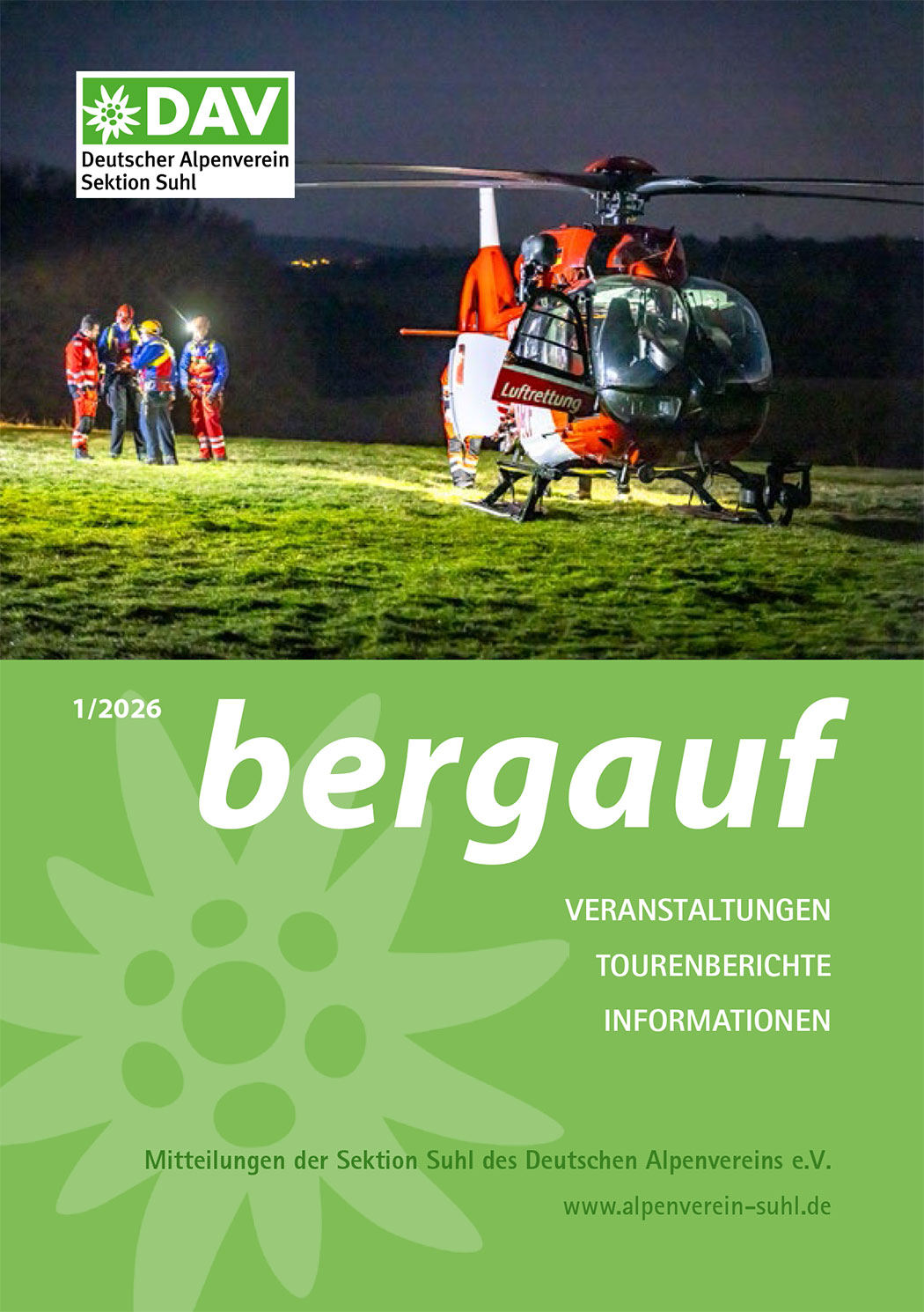 Bergauf 2026.1: Titelbild: Bergrettung im Einsatz (Foto: Bergwacht Sachsen)