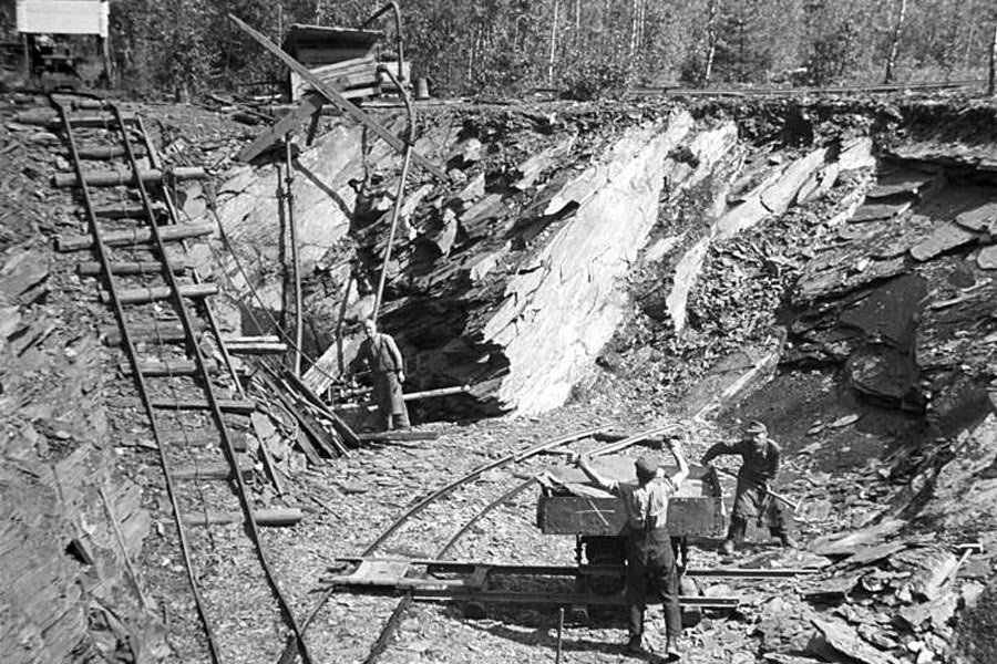 Schiefertagebau Lehesten 1948 (Foto: Zentralbild, Bundesarchiv Bild 183-R99806)