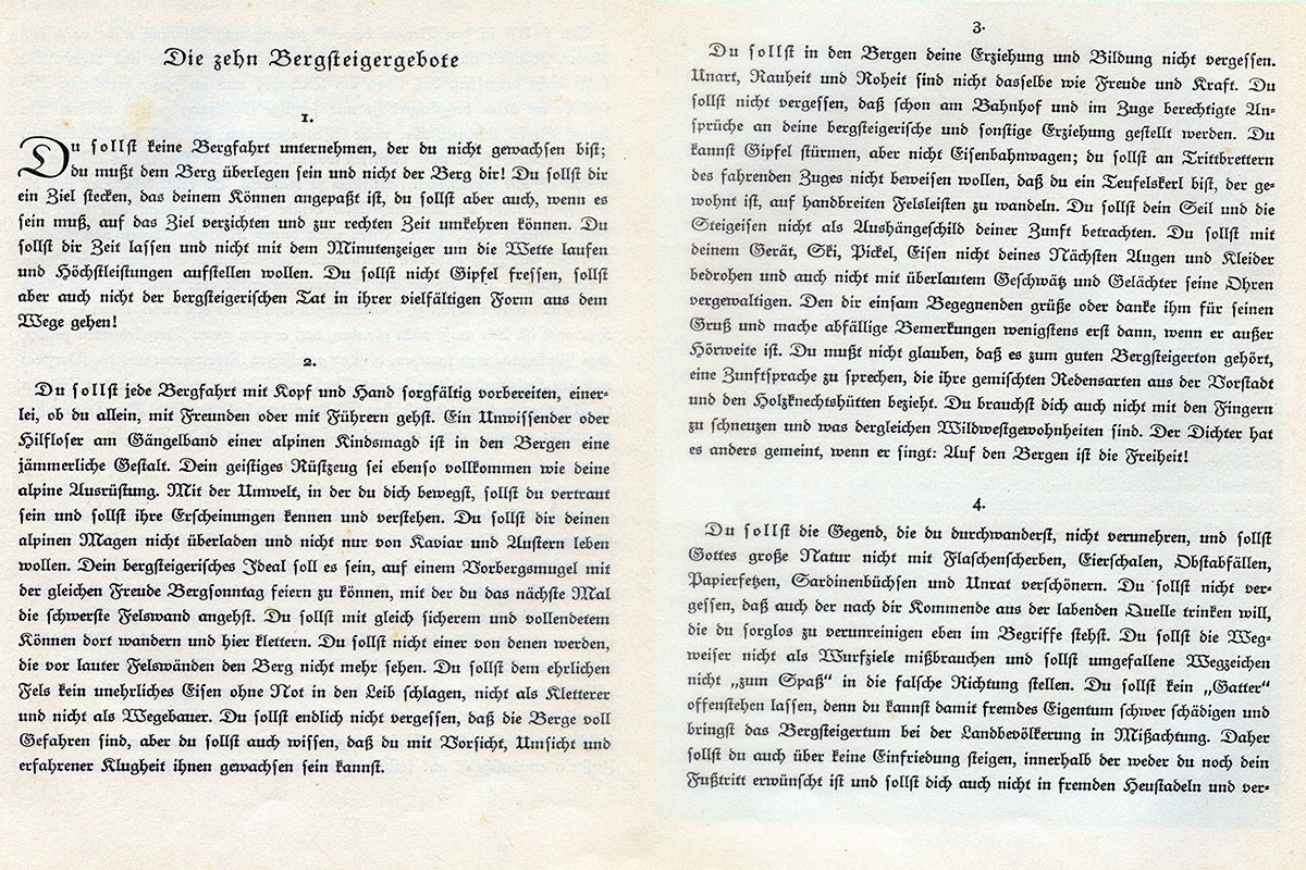 Luis Trenker "Meine Berge": 10 Bergsteigergebote
