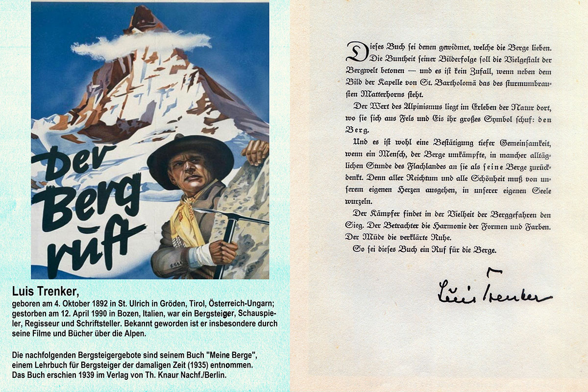 Luis Trenker "Meine Berge": 10 Bergsteigergebote