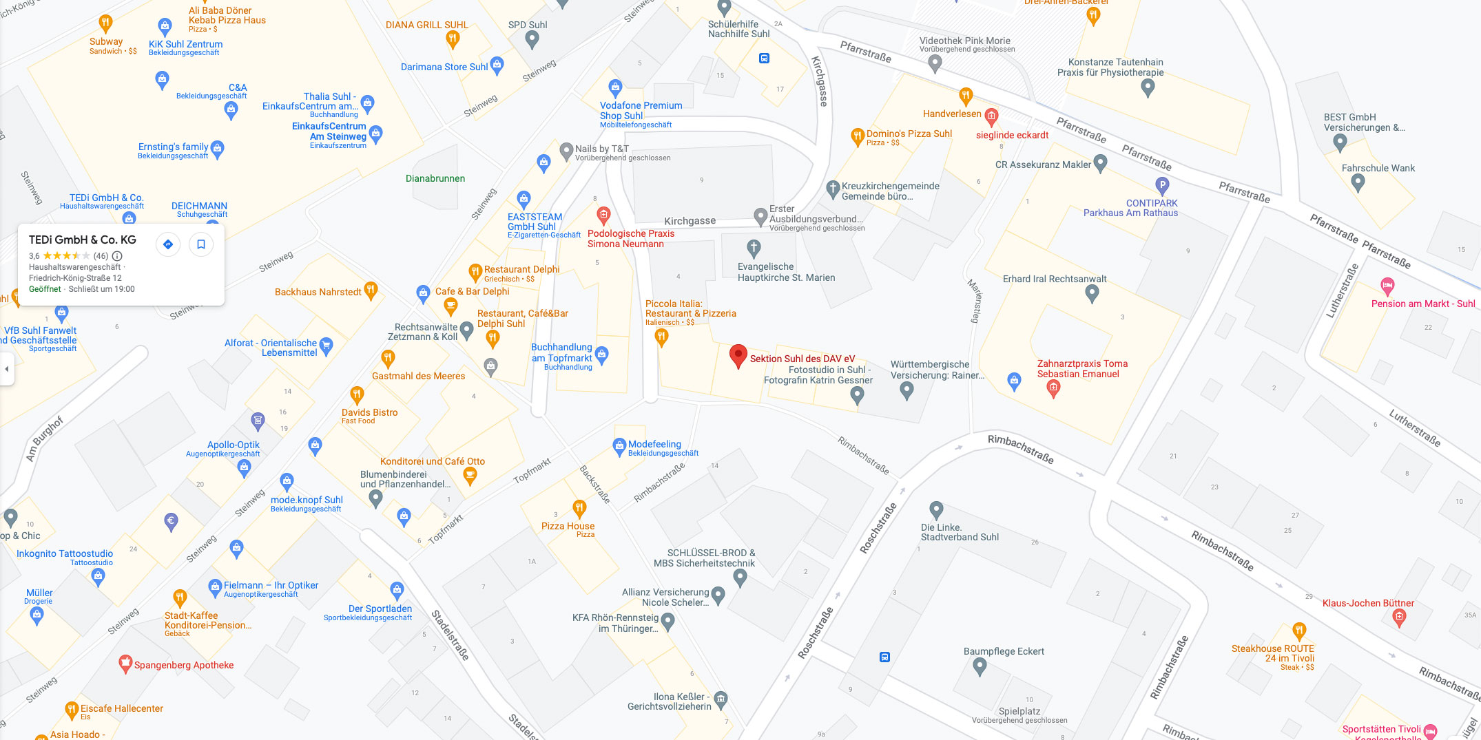Google-Map-Bild: Sektion Suhl des DAV (Kartendaten © 2022 GeoBasis-DE/BKG (© 2009), Google)